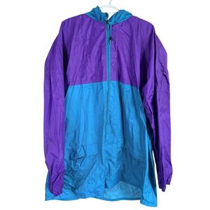Vintage Rainfair Rain Jacket Men XXL Purple Teal Packable Pouch Hood Windbreaker